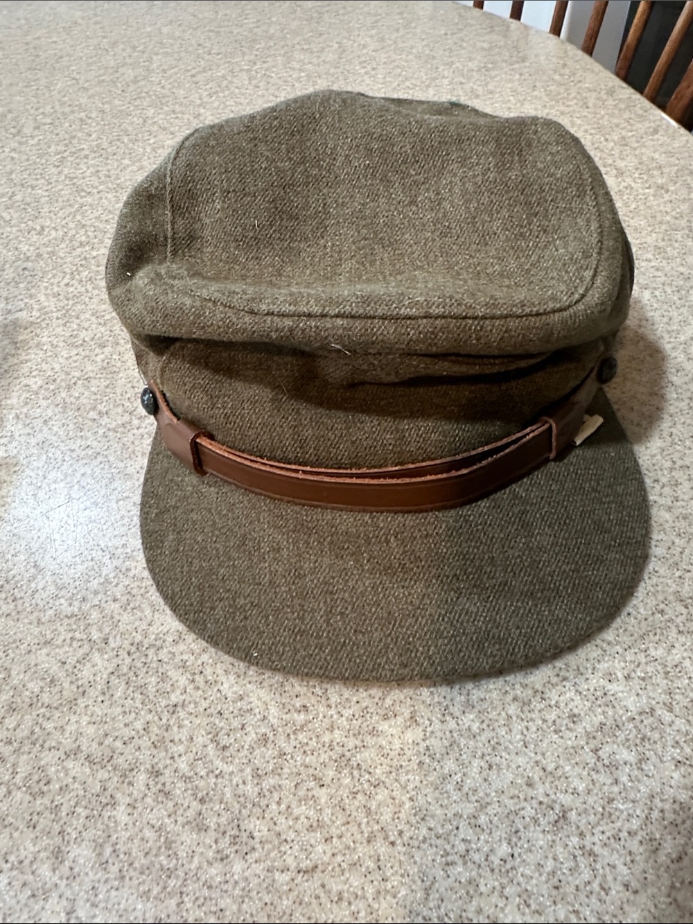 Men's Olive Green Cadet Cap with Brown Leather Strap